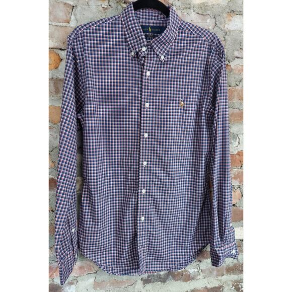 Ralph Lauren Shirt Mens Sz M Slim Fit Button Up Blue Red Long Sleeve XY - Picture 1 of 3